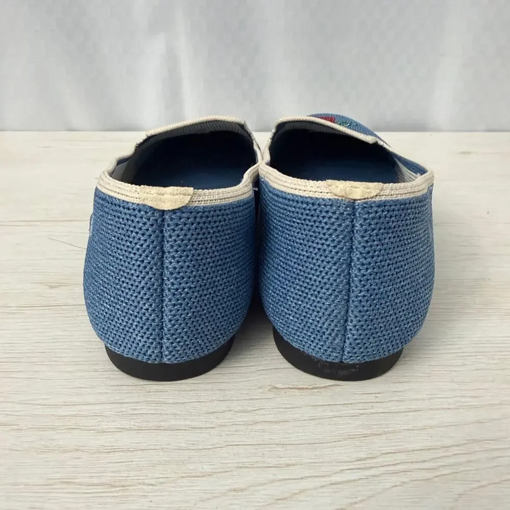 Vivaia Shoes Womens Size 6.5 Audrey Knit Flats Blue Tassel Embroidered 37